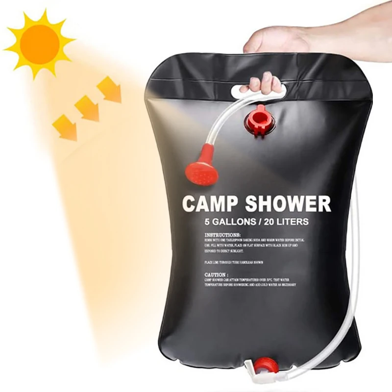 WESTTUNE 20L Foldable Solar Shower Bag Outdoor Bath Water Bag Camping Sun Heated Water Shower Bag with Removable Shower Head