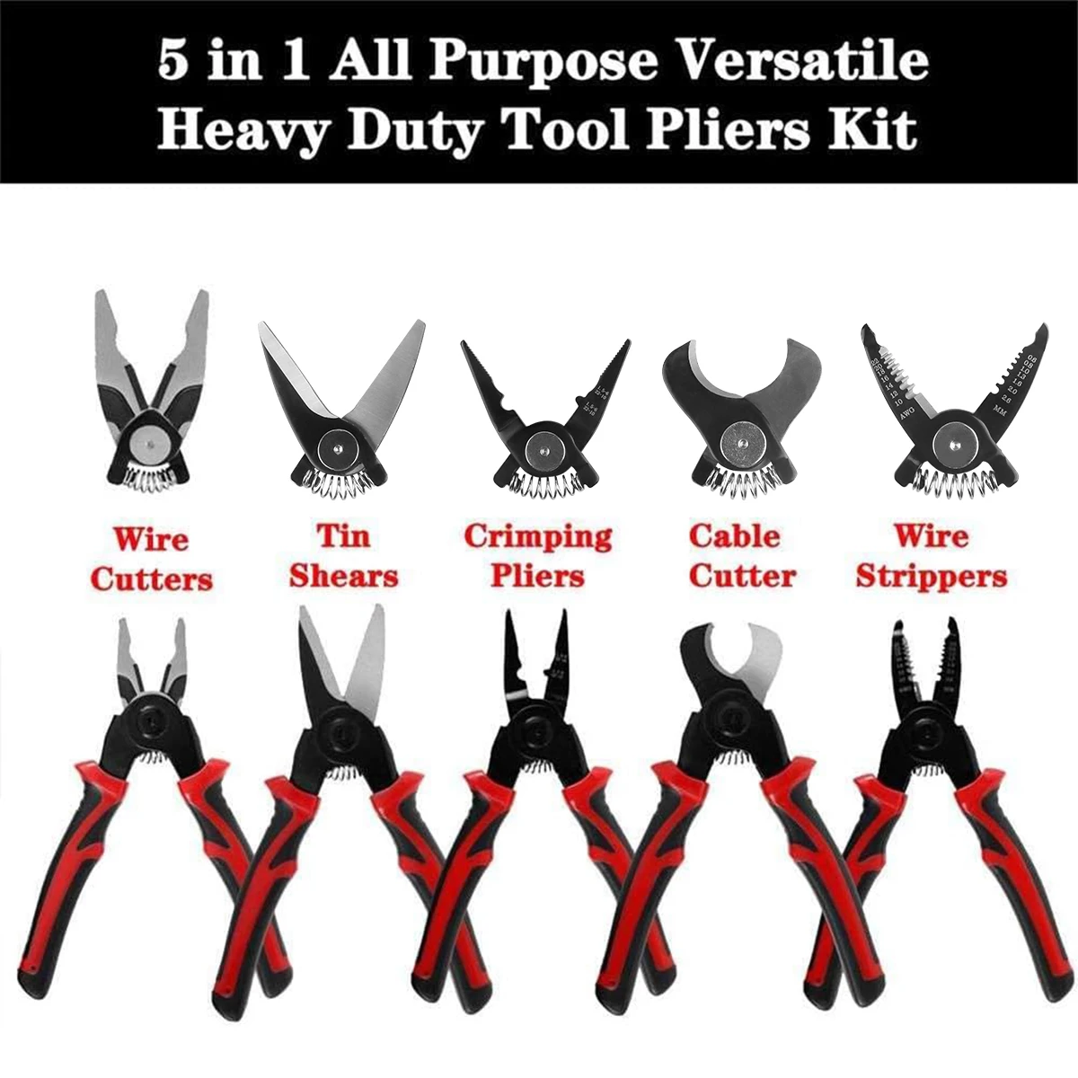 5 In 1 Versatile Tool Kit, Plier Tool Set Multifunct Interchangeable Pliers Head Wire Stripper Crimping Tools Sheet Metal Shear