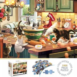 1000 Pieces Kitchen Cat Jigsaw Puzzles for Adults Home Decor Games Family Fun Floor Puzzles Educational Toys for Kids