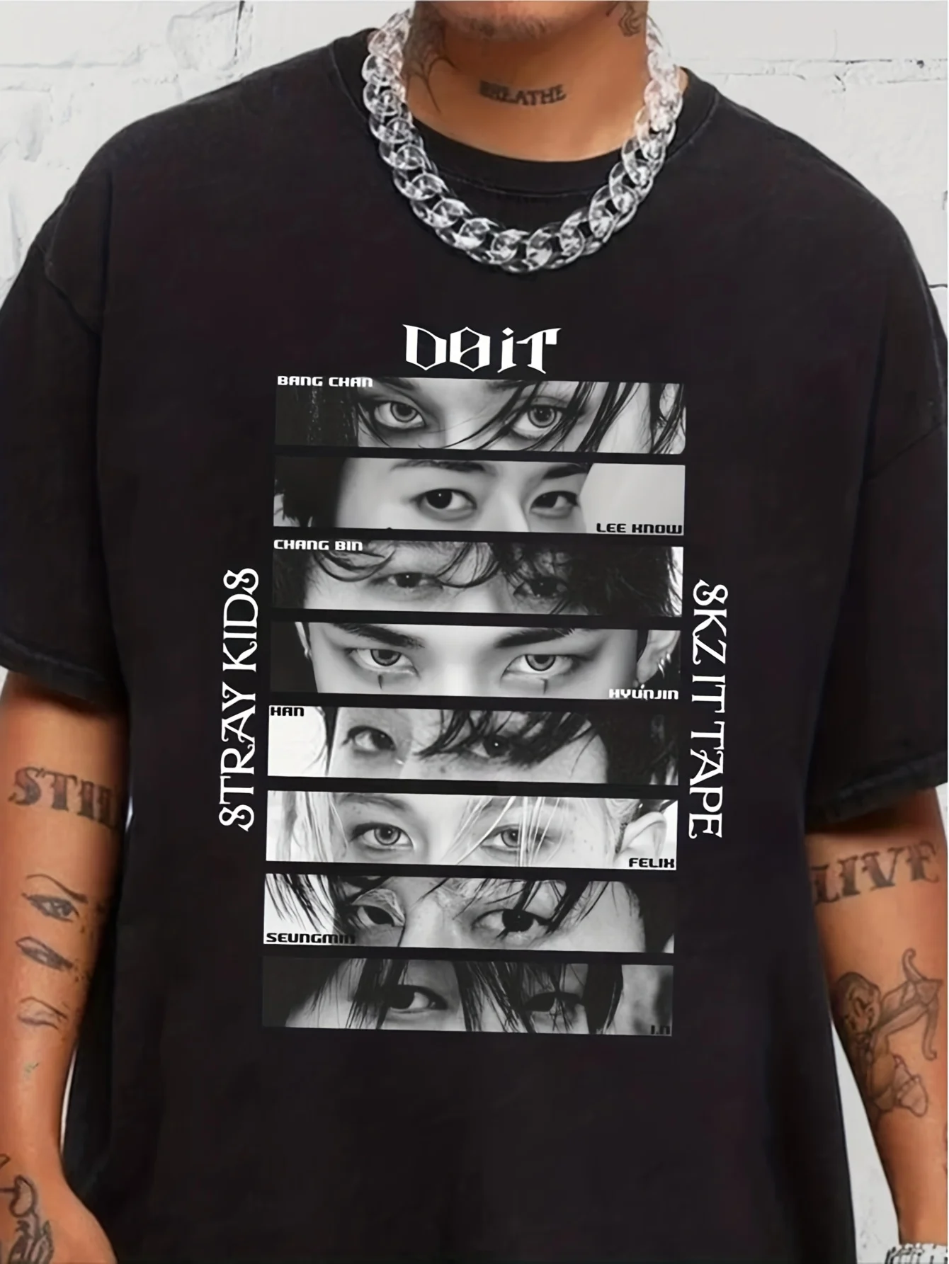 Camiseta estilo retro de Stray World con estampado SKZ It Tap DomiATE, adecuada para todas las estaciones, con temática de conciertos, cuello redondo de algodón puro