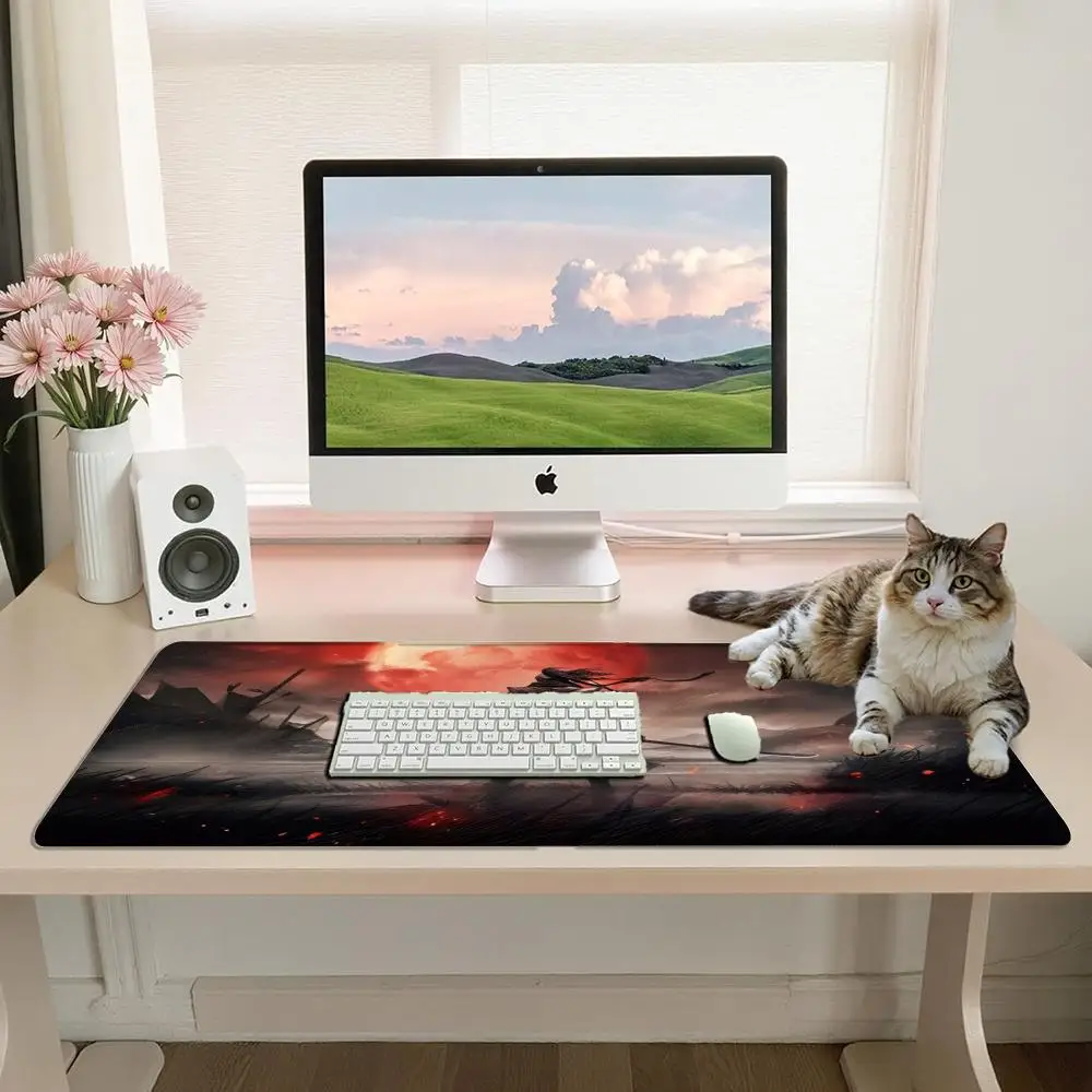 XL Atmospheric Epic Samurai Gaming Mouse Pad Sturdy Non‑Slip Rubber Base Dramatic  office desk accessories alfombrillas gaming