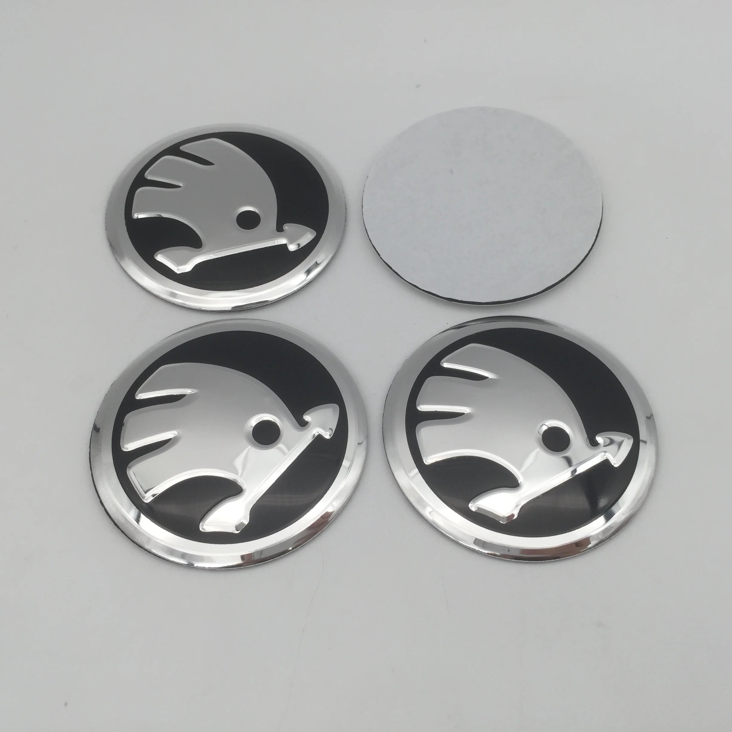 4 pièces 3D 56mm 60mm 65mm noir pour Skoda voiture moyeu de roue capuchon central emblème Badge couvre autocollant décalcomanies accessoires de style