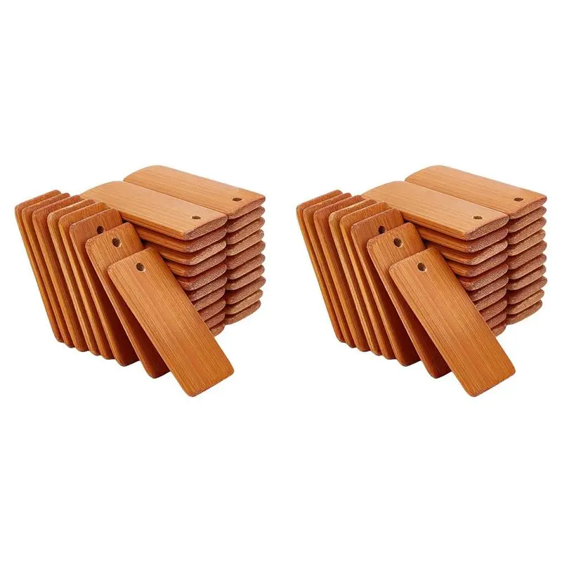 GTBL 240PCS Wooden Tags Key Ring Blanks Rectangle Engraving Blanks Natural Wood Key Ring Tag For Keychain Wine Bottle