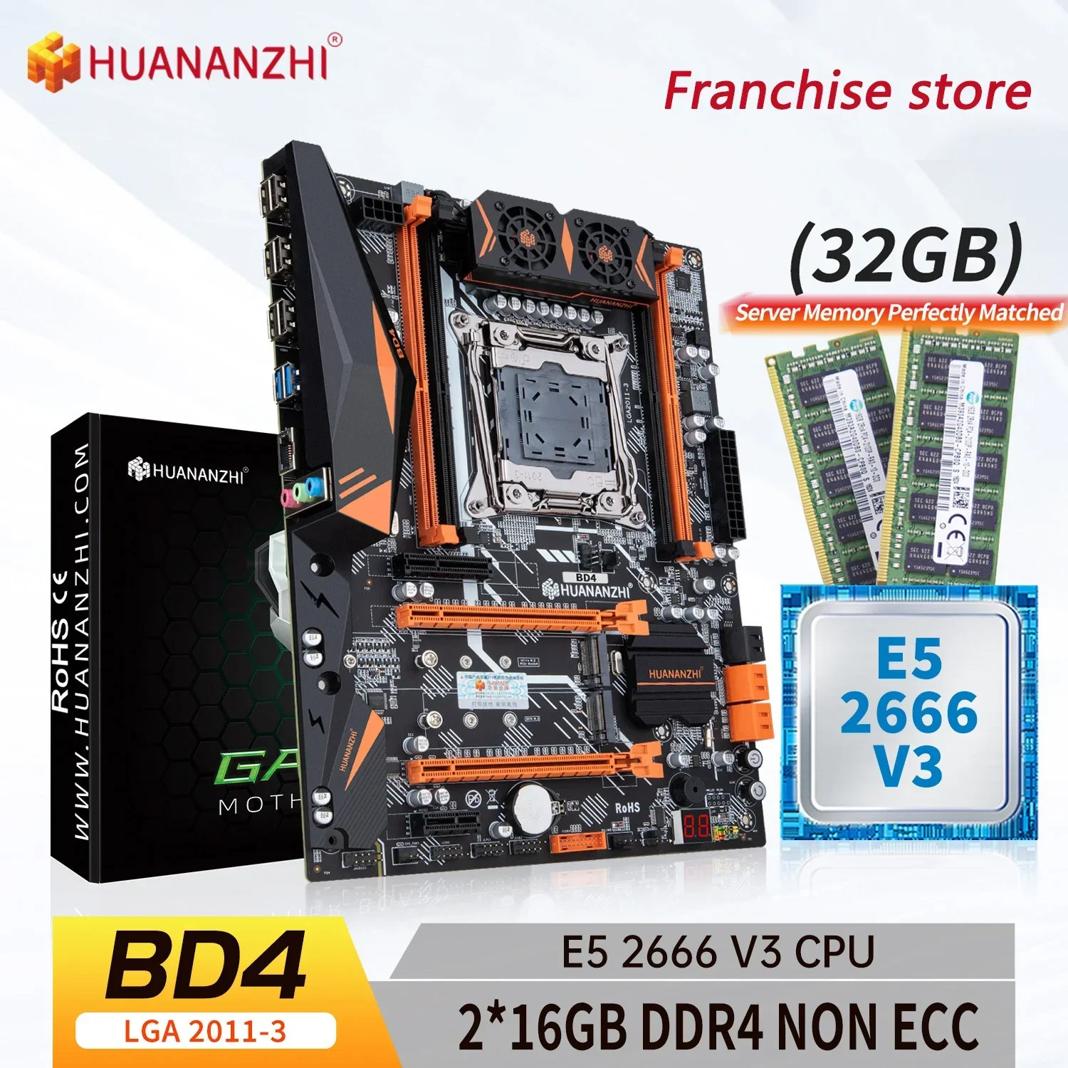 placa base X99 BD4 LGA 2011-3 XEON X99, placa base con Intel E5 2666 v3 con 2x16G DDR4, kit combinado de memoria de NO