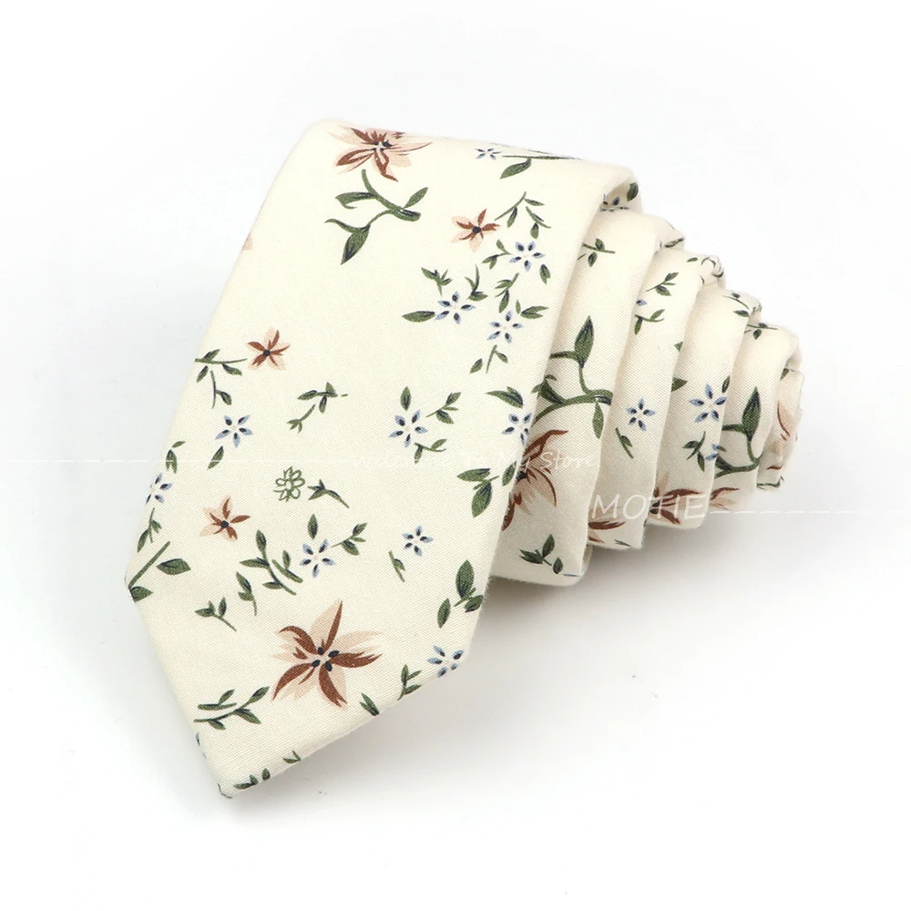 Pretty Lovely Floral Pattern Tie Cotton White Green Necktie For Wedding Business Party Daily Dress  Decoration Accessories Gifts