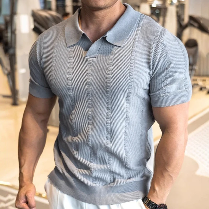 Sommer Business Poloshirt für Herren mit Kragen, Kurzarm, Gestrickt, Einfarbig, Slim Fit, Atmungsaktiv, Schnelltrocknend, Golf T-Shirt – Detail 9