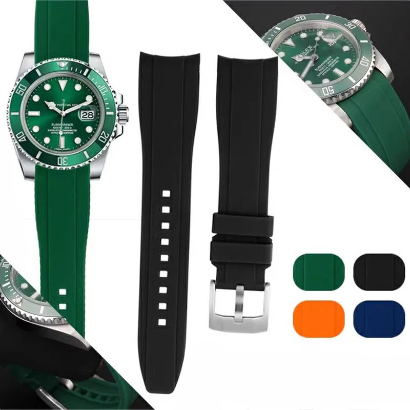 for Rolex Water Ghost Seiko Citizen Swatch Watch Band Curved End Silicone Rubber Watch Strap 20 21 22 24mm Sport Wristband Belt