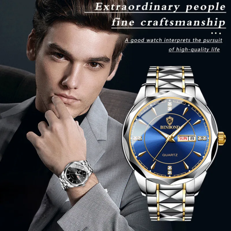 

Men's waterproof tungsten steel quartz wristwatch watch calendar wristwatch