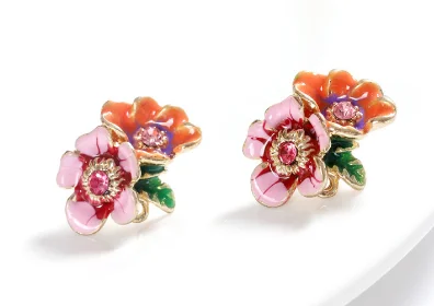 

Luxury Color Butterfly Flower Enamel Earrings for Wedding Engagement Women Bohemia Vintage Jewelry