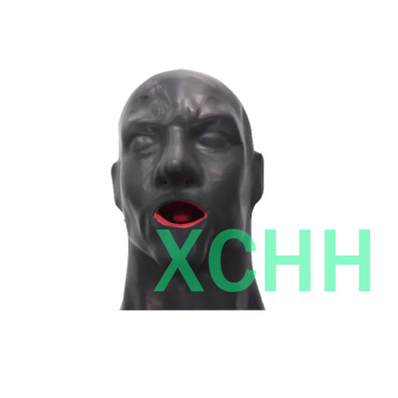 

Natural Latex Mask Rubber Hood with Mouth Gag Nose Tube Close Eye Cosplay Costumes Fetish Back Zipper Head Around 59-63cm