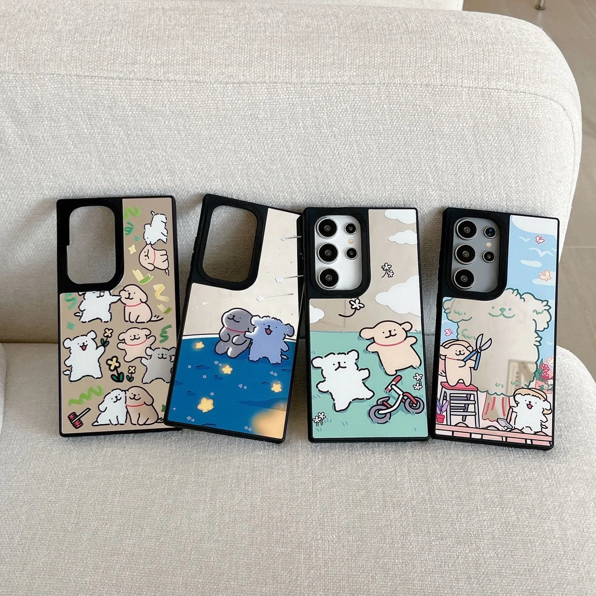 

Cartoon Dog Friend Mirror Surface Black Border Case for Samsung Galaxy S23 S24 S25 Ultra S24+ S25 Plus Cover Case