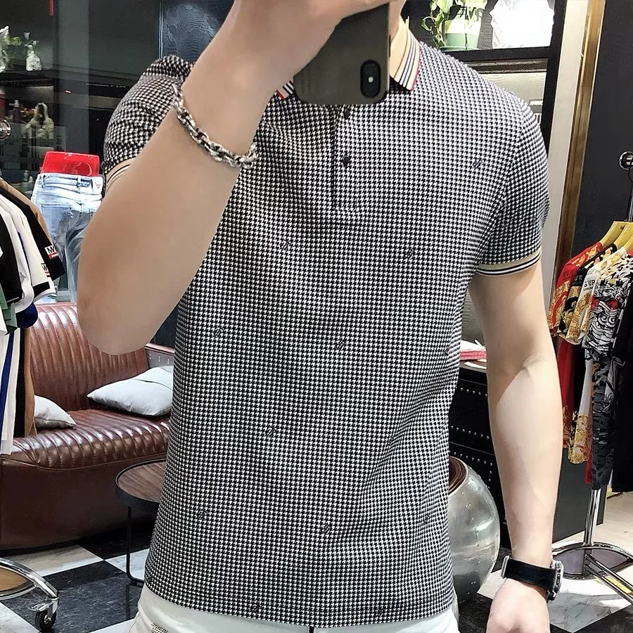 Men's summer new lapel polo shirt tide brand printed letter short sleeve T-shirt fashion Joker handsome jacket