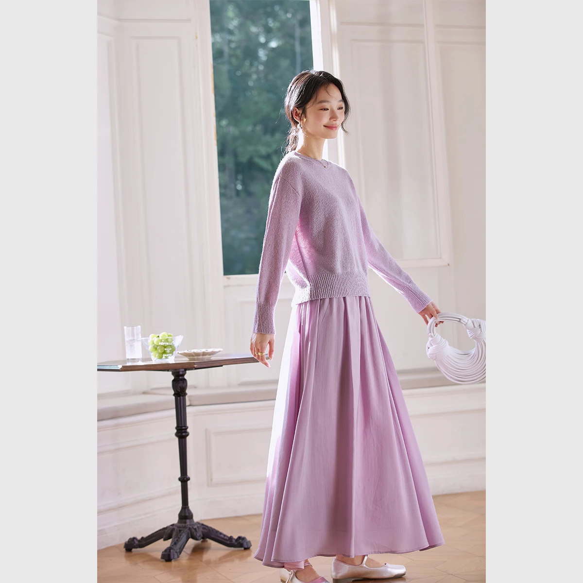 

VIMLY Women's Simple Office 2pcs Sets 2025 Spring/Fall Casual Knit Pullover Tops+Loose Lycra Elastic Waist Skirt Elegant Suits