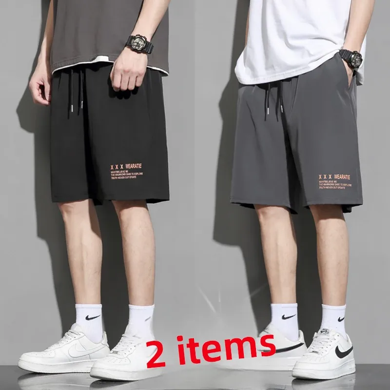 

Мужские летние спортивные шорты 2024 года, новинка, свободный крой, большие размеры, модный бренд, для студентов, из полиэфирного волокна