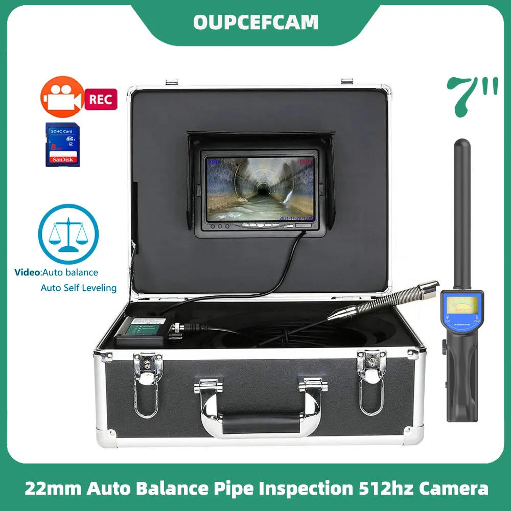 

7" AHD Monitor 512HZ Pipe Locator And DVR 16GB SD Card Sewer Pipe Inspection Endoscope 22mm IP68 Auto Self Leveling 512hz Camera