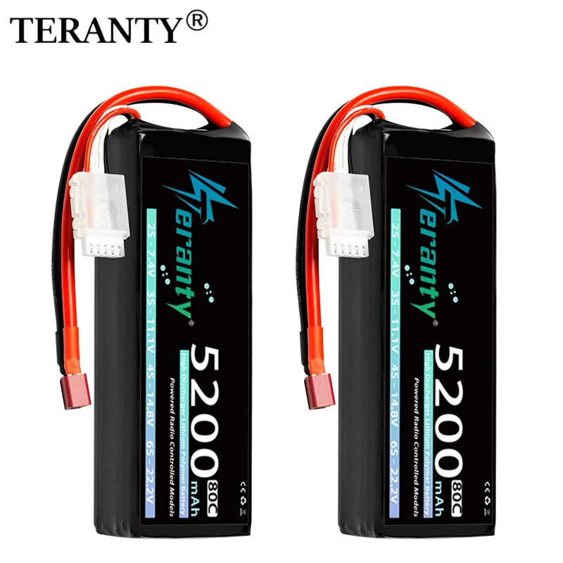 Teranty 4S 5200mAh Lipo-Akku 14,8V 80C mit EC5 T XT60 XT90 Stecker für Flugzeug FPV Drohne RC Auto Buggy Racing Hobby RC-Teile