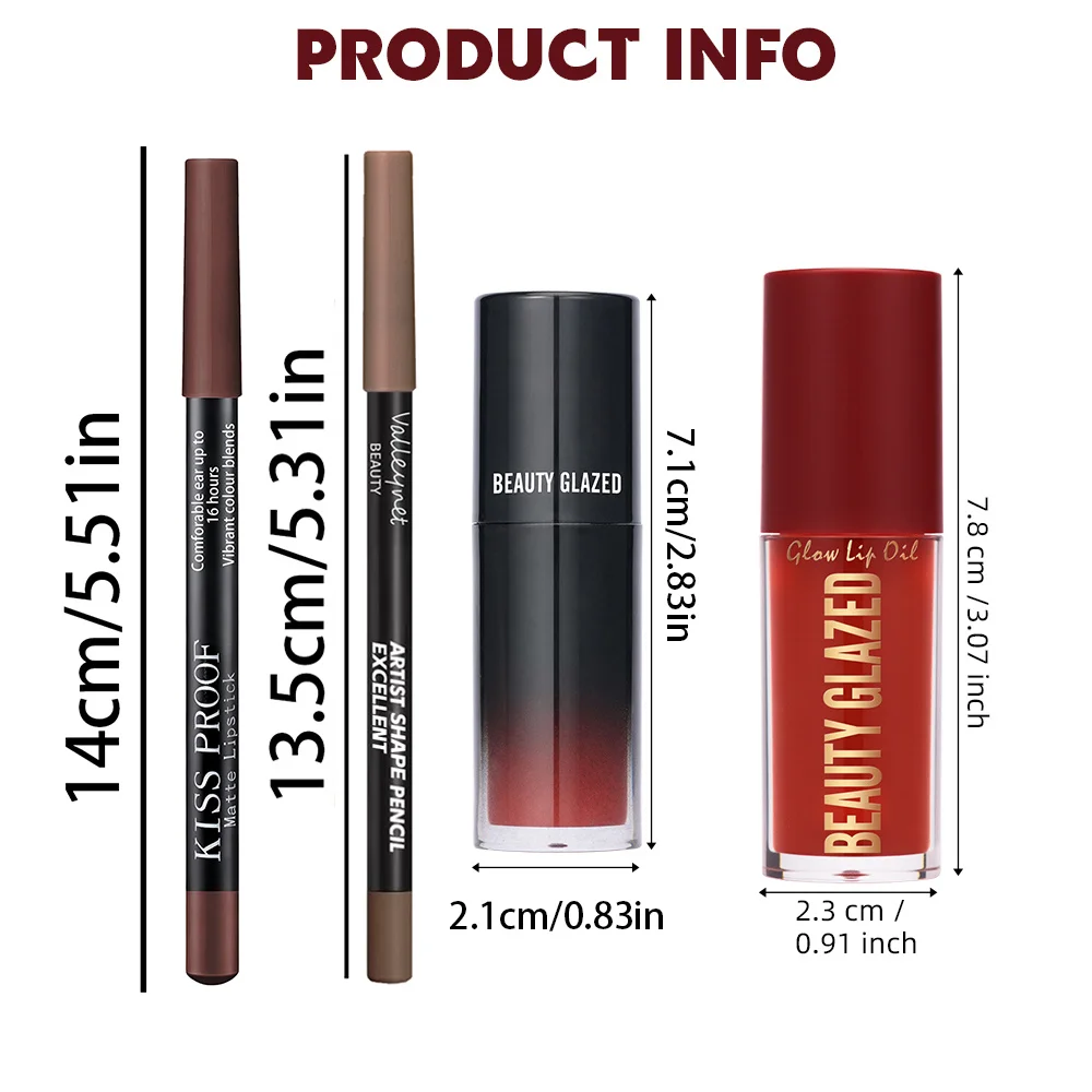 4 pz/set Velluto Lip Combo Set Matte Lip Liner Rossetto Olio per labbra Nude Lip Gloss A lunga durata Impermeabile Lip Look Trucco labbra