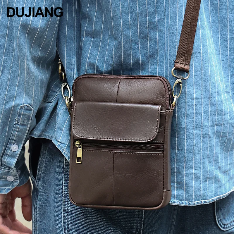 Leather men's crossbody bag, mobile phone storage, multi-functional square travel single-shoulder bag, crossbody bag