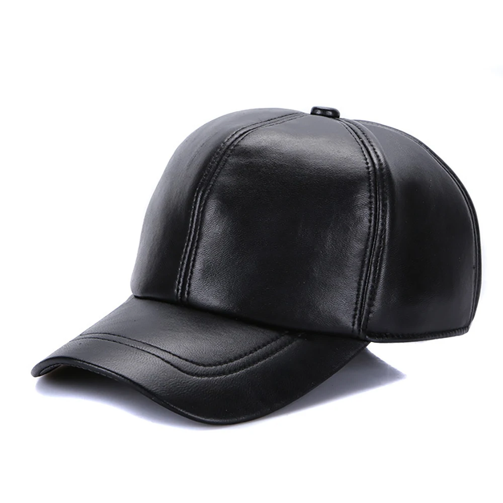 2024 Fashion New Adult Leather Hat Men\'s Warm Leather Baseball Cap Male Men Outdoor Street Hip Hop Hat Leather Hat Windproof Hat