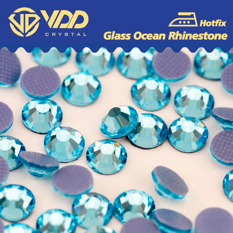 VDD 027 Aquamarine Crystal Flatback Hotfix Glitter Strass Iron On Stones Clothes Decorations