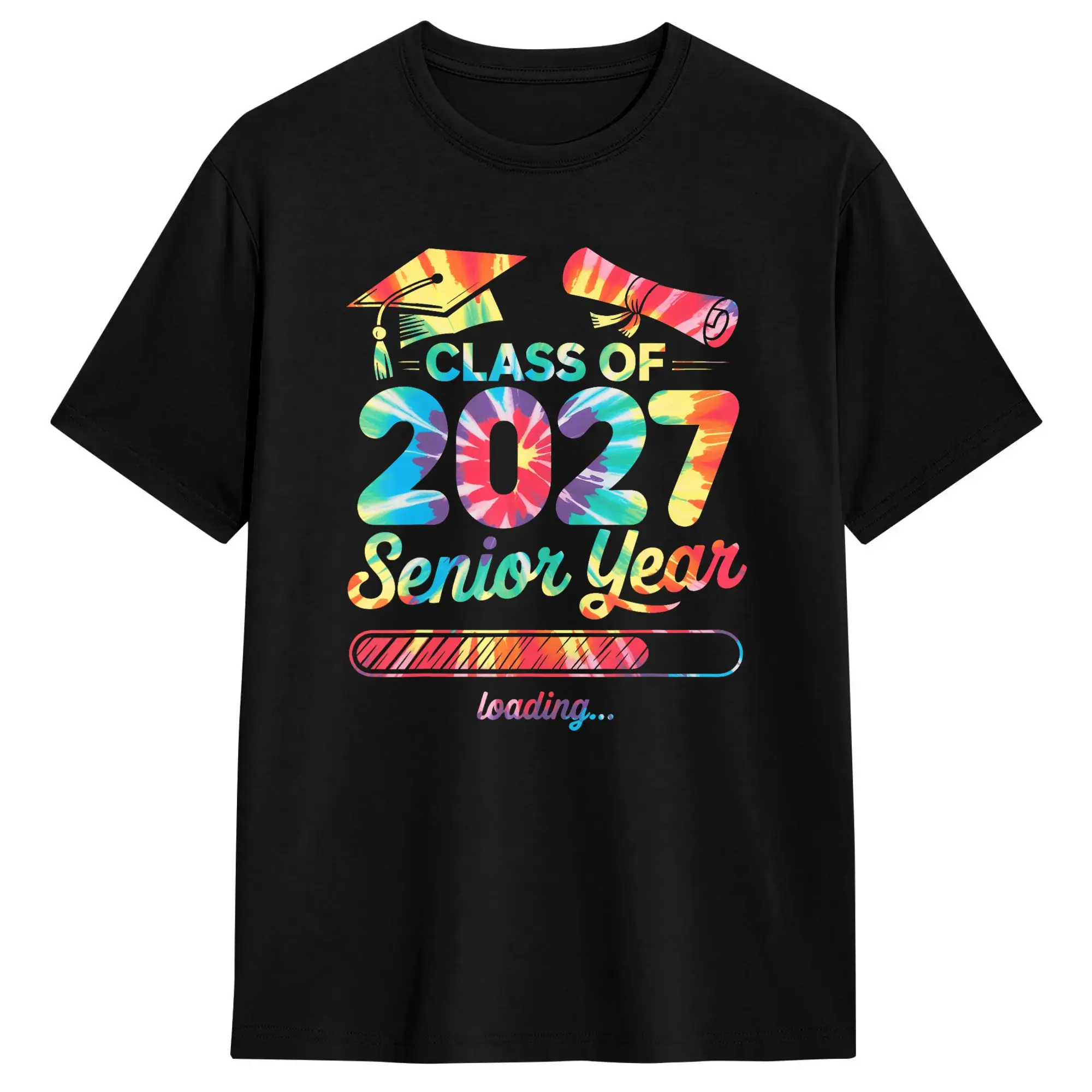 Mens T Shirt Class of 2027 Senior Year Loading Tie Dye Senior Grad 2027 T Shirts Hip Hop  Summer Tee Shirt Streetwear Tops