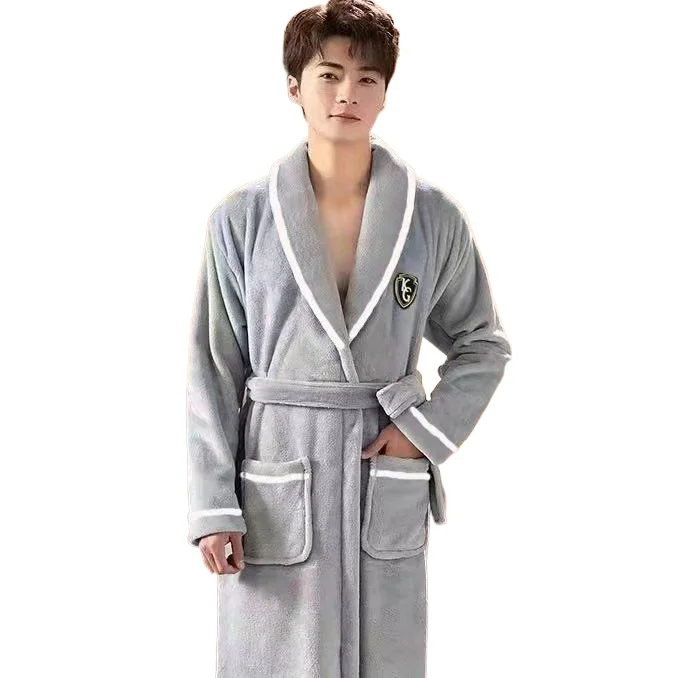 

Men's Pajamas, Coral Velvet Winter New Long Sleeved One Piece Flannel Bathrobe, Double-sided Indoor Home Clothing, Mornin Male