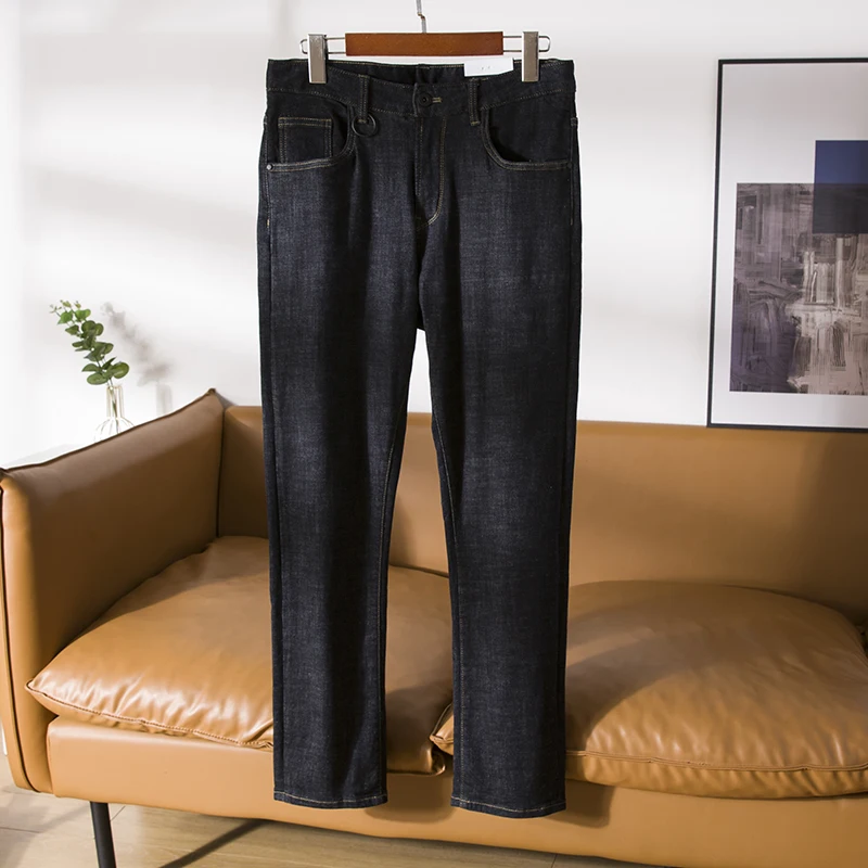 

Утепленные зимние удобные джинсы прямого кроя с тонкой флисовой подкладкой, модные молодежные повседневные длинные брюки с высокой эластичностью