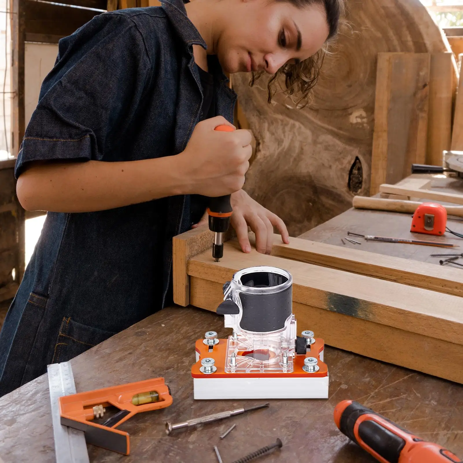 

Heavy Duty Compact Metal Woodworking Tool Wood Trimmer Router Base Furniture Wood Palm Router Base for Chamfering Grooving Curve