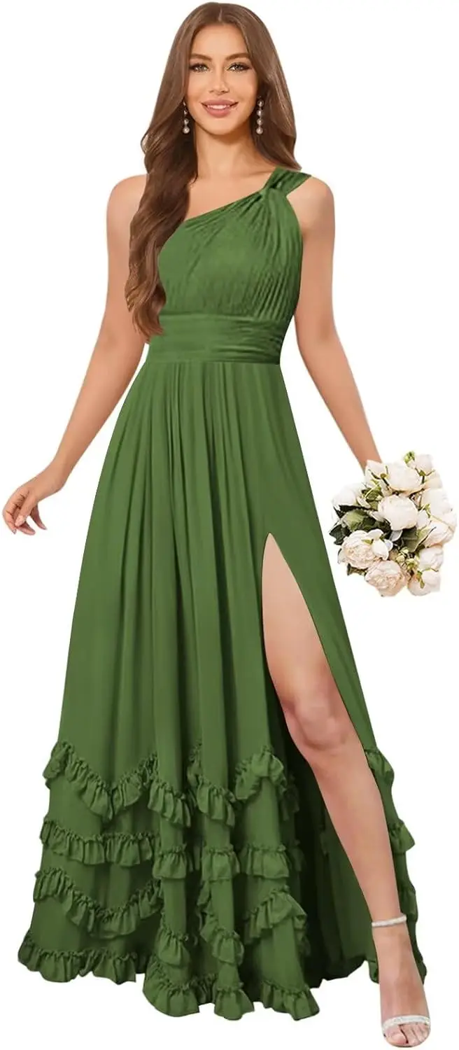

Платья для подружек невесты из шифона на одно плечо с рюшами и плиссировкой, скромные платья для подружек невесты А-силуэта