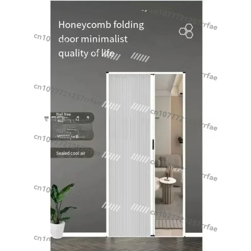 Honeycomb Partition Sliding Door - Aluminum Alloy No-Drilling, Simple Invisible Folding Door Curtain for Kitchen & Bathroom