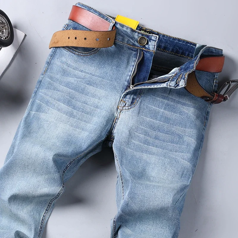 Wthinlee New Stretch Fashion Classic Blue Black Work Denim Business Men\'s Jeans Casual Straight  Trousers Male Brand Clothing