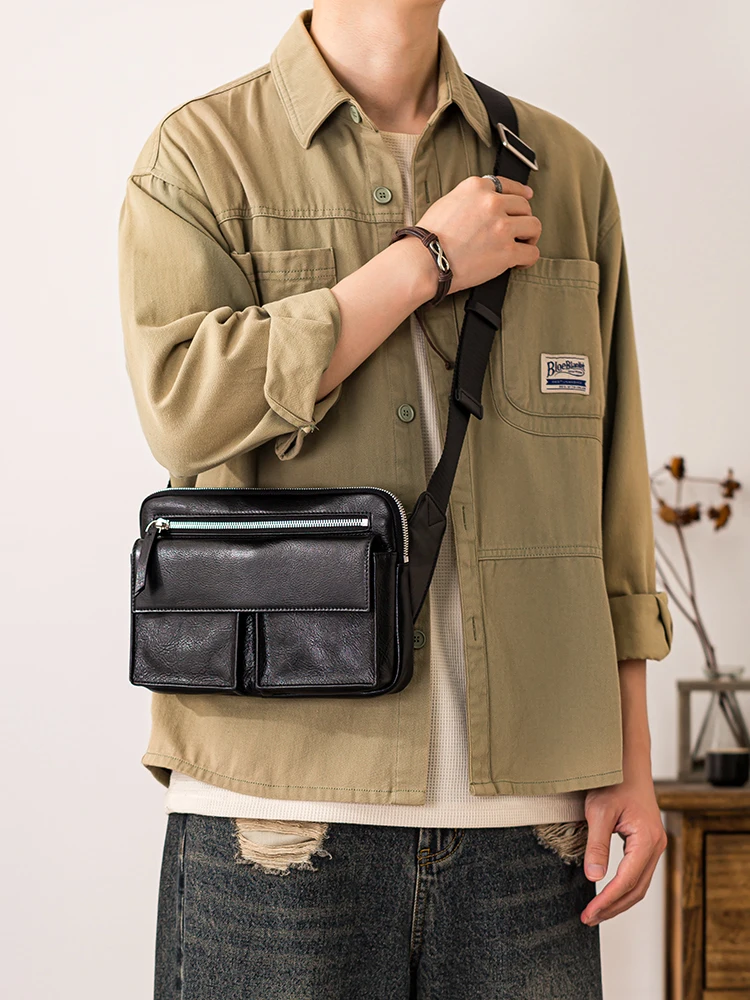 PNDME casual designer handmade high-quality genuine leather men's messenger bag outdoor work commuter cowhide black shoulder bag