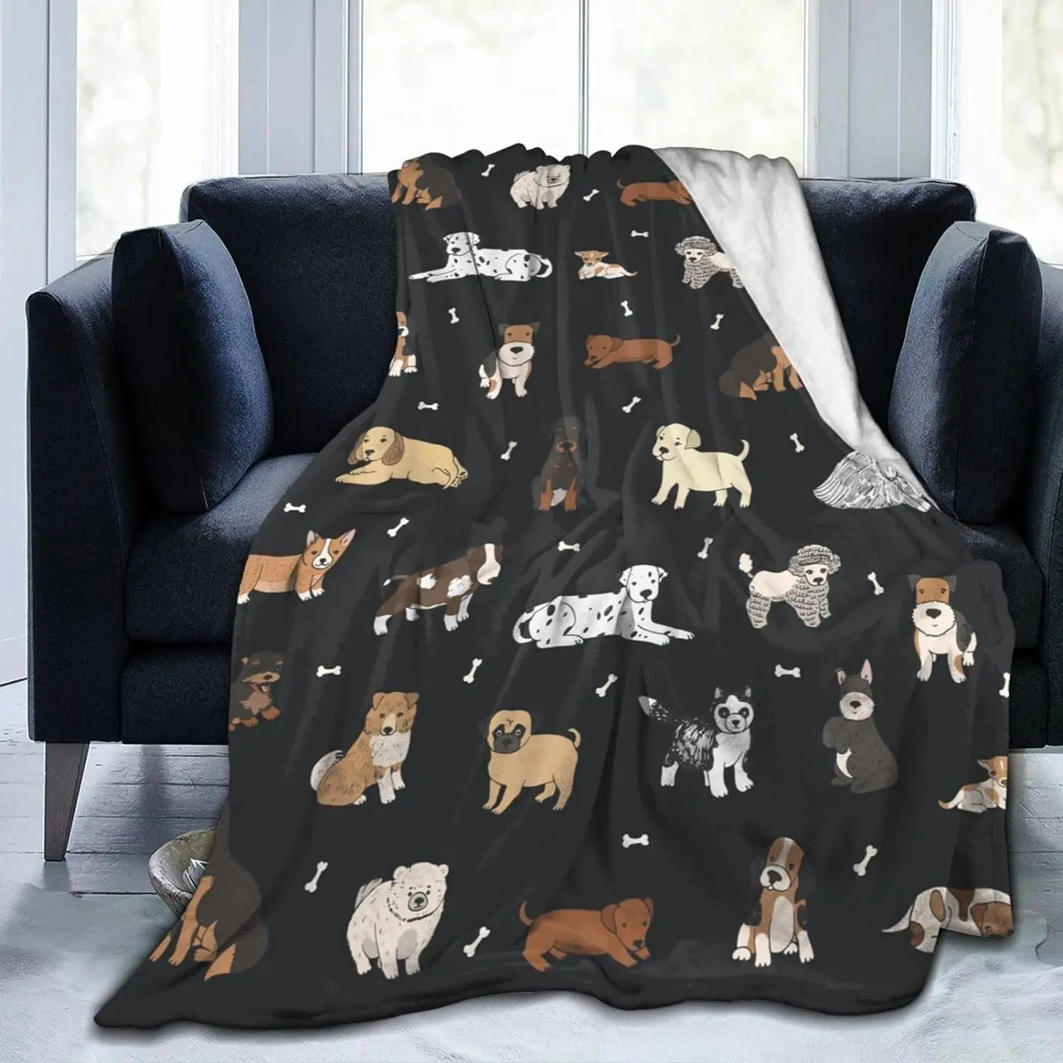 

Puppy Dogs Cute Animals Throw Blanket Ultra Soft Warm All Season Cartoon Pets Decorative Fleece Blankets for Bed Chair Sofa Car