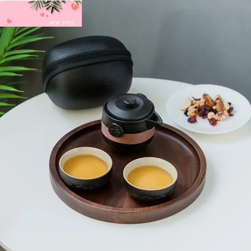 

Black Pottery High-end 1 Pot 2 Cups Tea Set Outdoor Portable Bagged Travel Home Office Kung Fu Tea Set Essential For Traveling