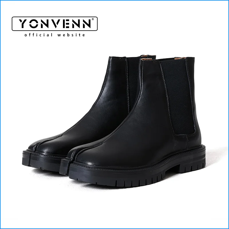 Tabi short leather boots men's autumn and winter personalized split toe shoes fashion Chelsea boots casual business