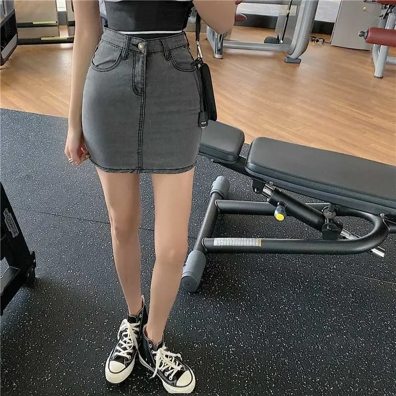 

Grey Mini Female Jeans Skirts Tight Short Wrap Y2k Vintage Harajuku Chic and Elegant Casual Cheap High Waist Women's Denim Skirt