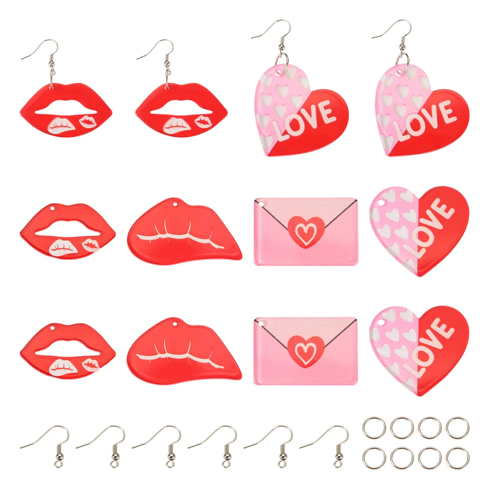 

4 Pairs Mixed Valentine's Day Love Heart Acrylic Pendant Earring Hooks for Dangle Earrings Making Findings Kit