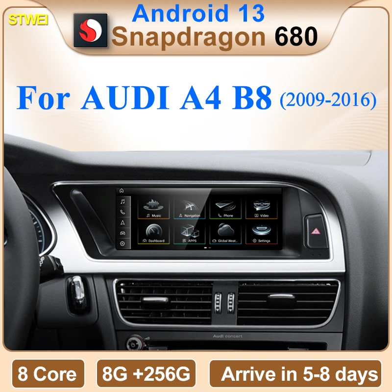 Qualcomm Snapdragon 680 6225 Silvery 2.4GHz Wireless CarPlay Auto For AUDI A4 B8 Car Multiledia Players Video GPS Navi Bluetooth