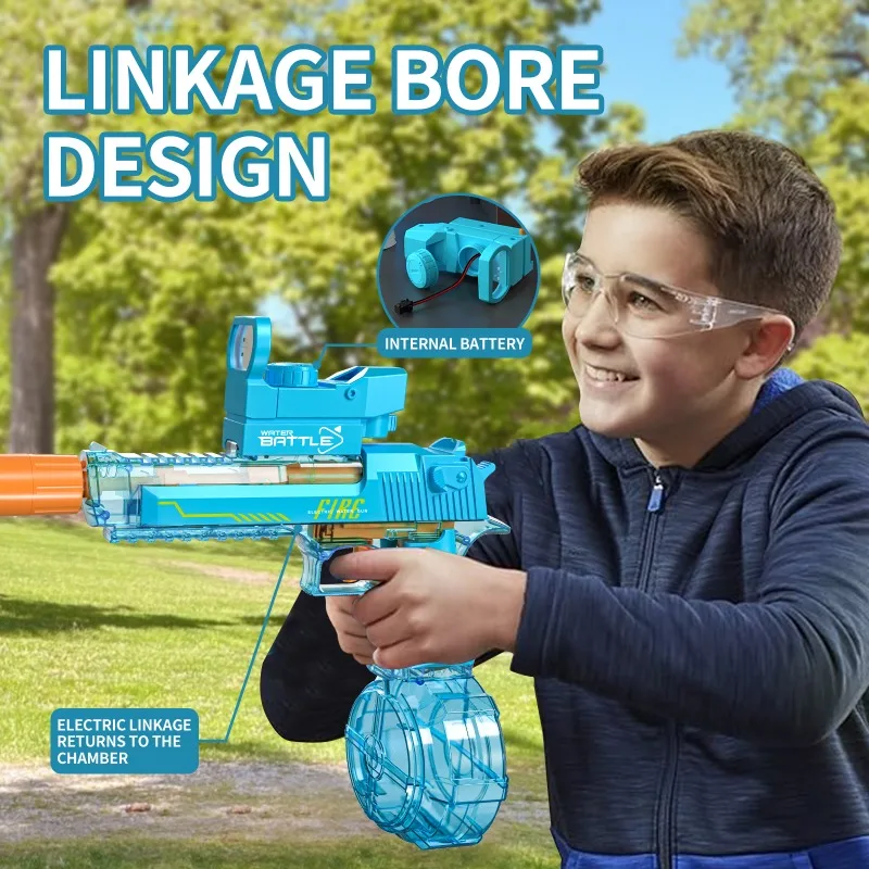 أطفال الأزرق مدفع المياه الكهربائية إطلاق مستمر دليل 2 في 1 الصيف شاطئ بركة مسدس لعبة في الهواء الطلق بندقية مع طبل #4