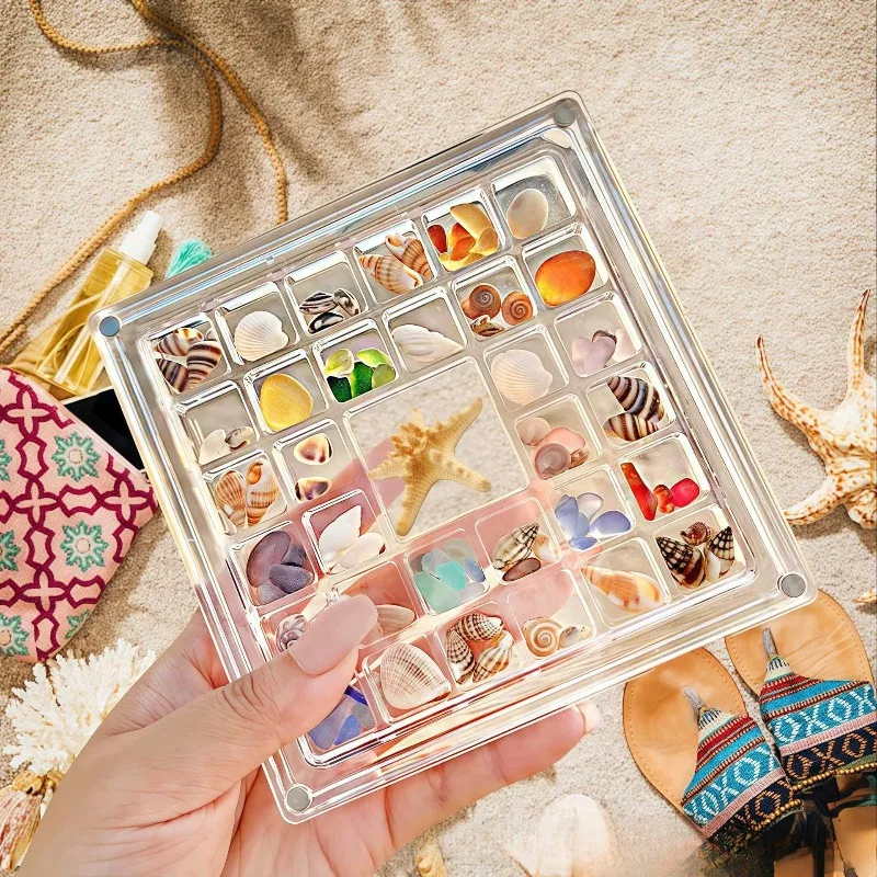 Beach Treasure Display Frame, Transparent Acrylic Compartment Storage Box, Suitable for Collecting Conch Shells and Colorful Sea Glass