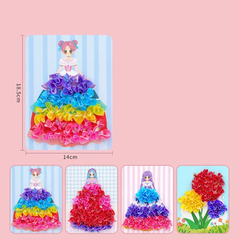 4pcs Puzzle Puncture Painting Card Boards Poke Sets for Kids Girls DIY Dress Up Princess Fabric Poking Art Craft-AC17