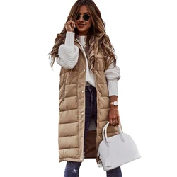 Women's Long Coat Vest With Hood Autumn Winter Sleeveless Warm Cotton Down Coat Waistcoat Quilted Vest Down Jacket Outwear 2XL