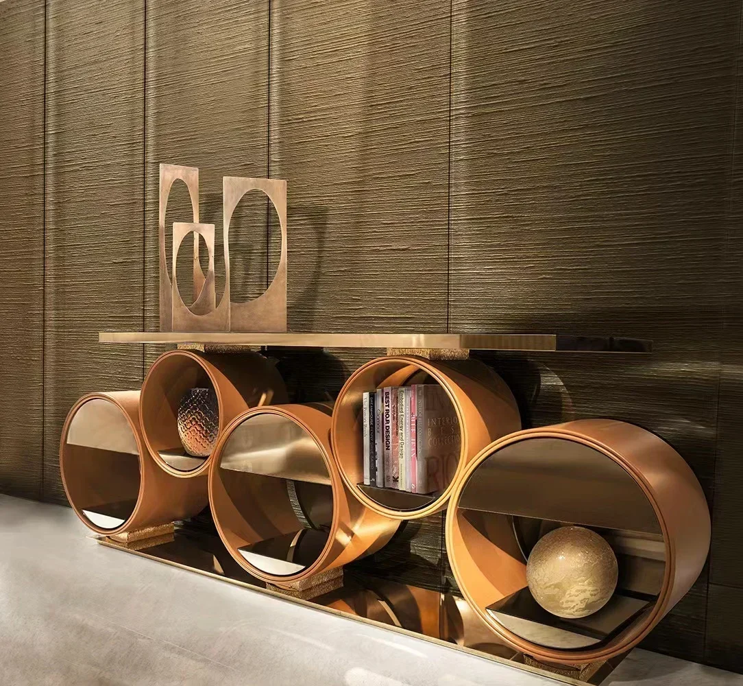 Hot SalesItalian Style Minimalism Light Luxury Creative Console Table Bookcase For Storage In Living Room Reception Area