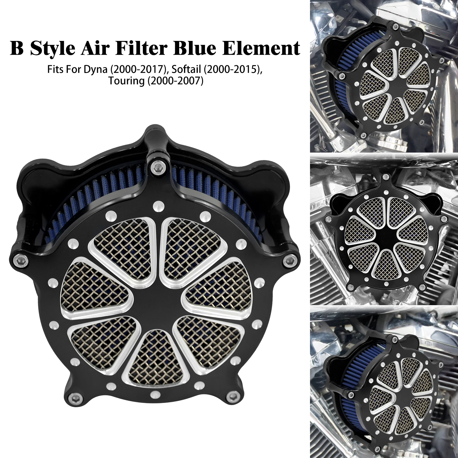 

Motorcycle Blue Air Filter Cut Intake Air Cleaner System For Harley Dyna 00-17 Softail Low Rider 00-15 Touring Road King 00-17