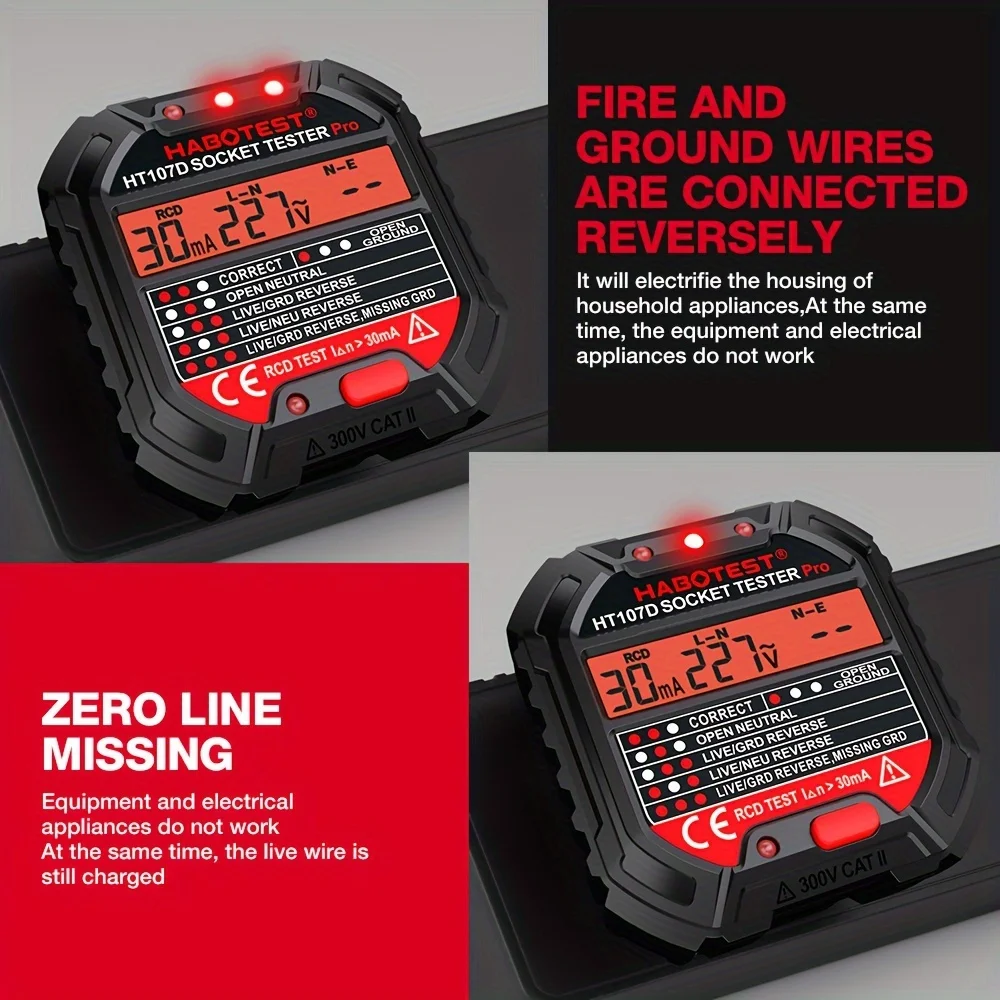 HABOTEST HT107B المقبس تستر الجهد اختبار المقبس الكاشف الاتحاد الأوروبي التوصيل الأرض صفر خط التوصيل قطبية المرحلة الاختيار #4