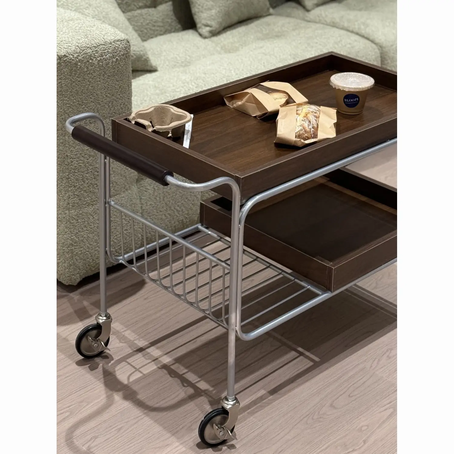

Tea trolley Internet celebrity solid wood sofa side few retro movable coffee table living room side cabinet dining car rack