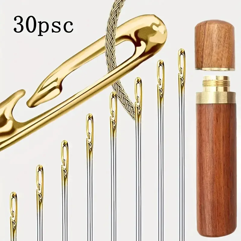 30pcs Needle-free Needles Elderly Blind Needle-free Needles Without Needle Threading Wooden Needle Cartridge Storage Cartridge