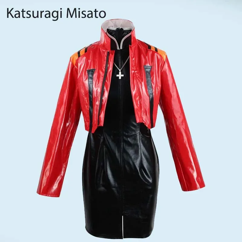 

Misato Cosplay Costume for Women and Girls Anime Outfits Leather Jacket Necklace for Halloween