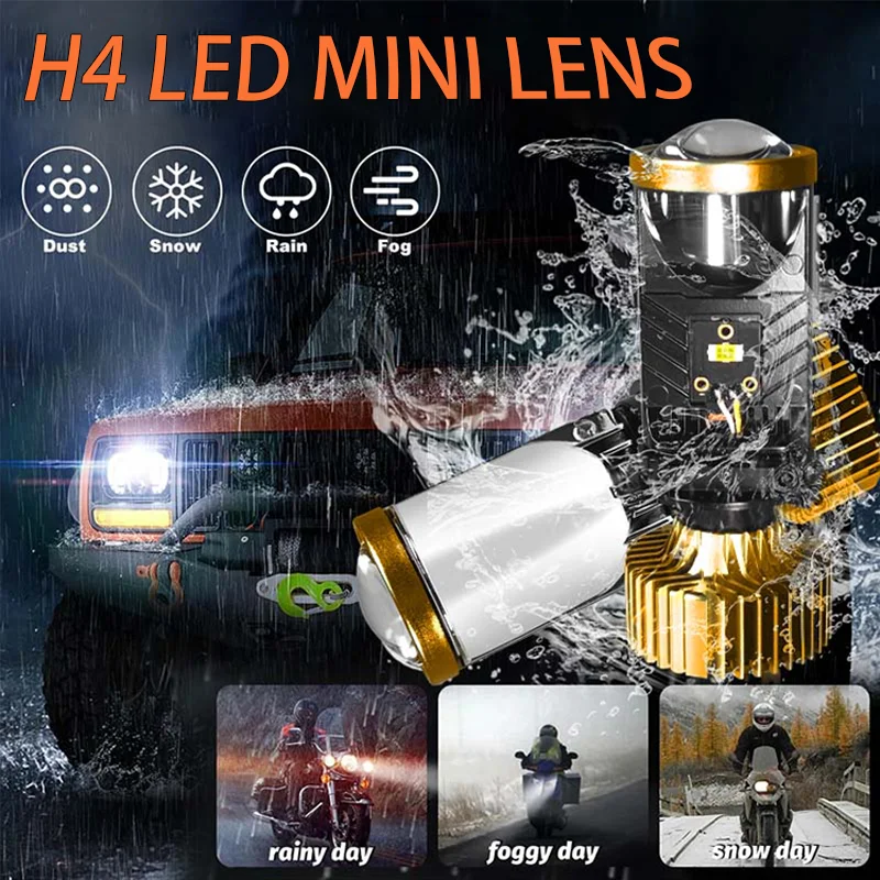 HAOSJ Universal H4 Led Headlight Mini Lens Assembly For Cars Motorcycles New Model Y8 Gold Spotlights High Brightness Waterproof