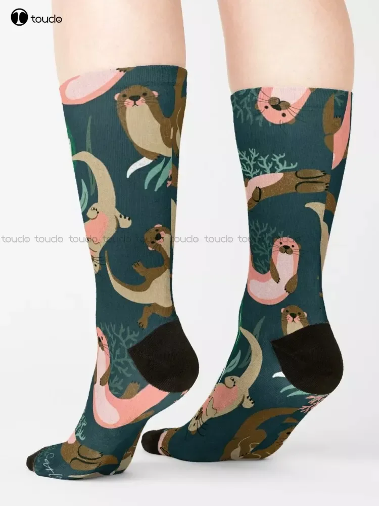 Otter Collection - Teal Palette Socks Personalized Custom Unisex Adult Teen Youth Socks 360° Digital Print Custom Gift